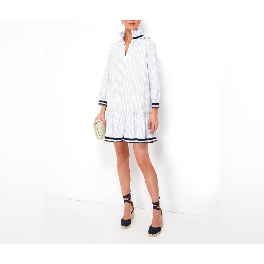 Tuckernuck Grosgrain Trim Oxford Stripe Bouvier Dress -  Medium